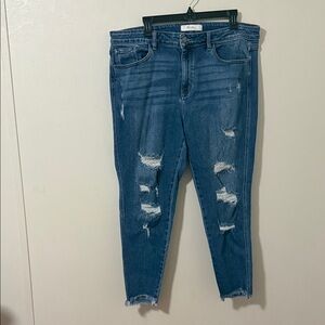 KanCan Ripped Ankle Jeans in Dark Blue